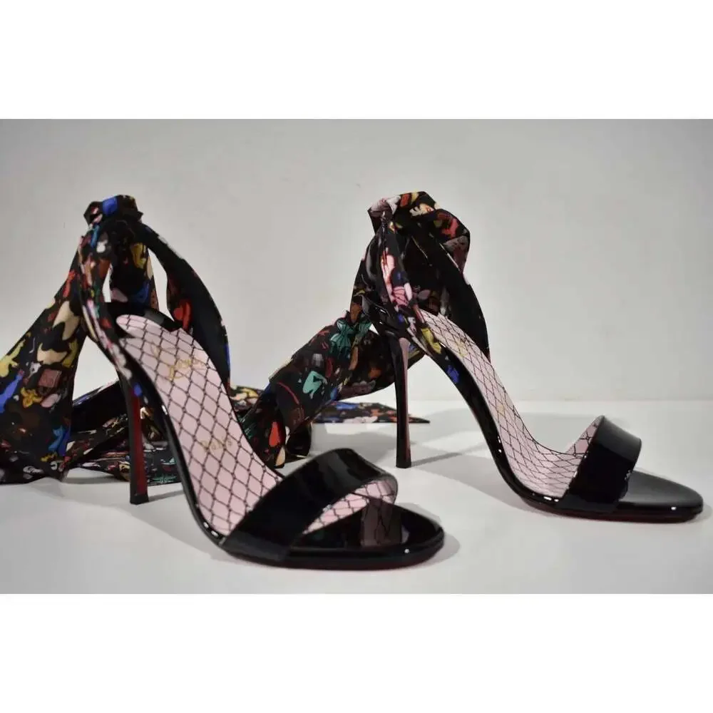 Christian Louboutin Fetish Du Desert 100 Black Lace Up Tie Sandal Heel Pump 39.5 - Picture 4 of 12